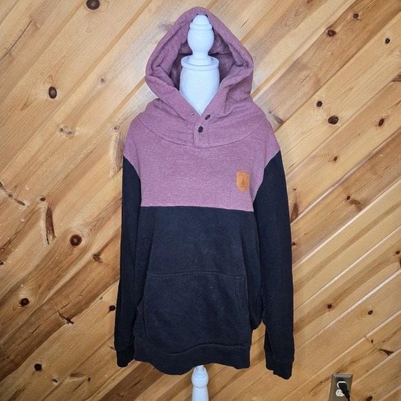 Wanakome Sweatshirt Bison Hoodie Mens XL Black Red Pullover Thick Chunky Collar - Picture 1 of 7